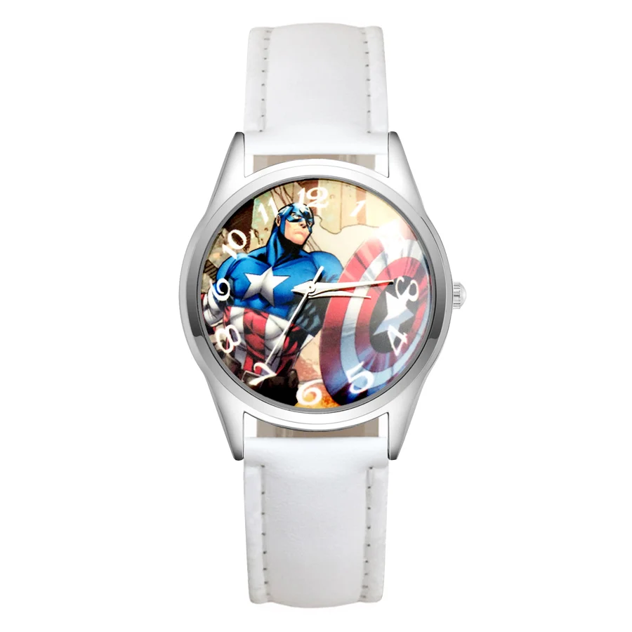 Милый мультфильм Мстители Капитан Америка стиль детские часы Для женщин студенты девушки парни кварцевые Кожаный ремешок наручные часы JC86