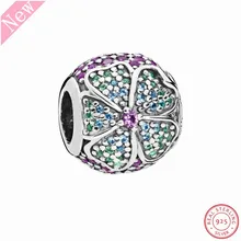 925 стерлингового серебра Сияющий фиолетовый зеленый синий кристаллы великолепные цветения бусины DIY Fit PANDORA Подвески для изготовления ювелирных изделий FL705