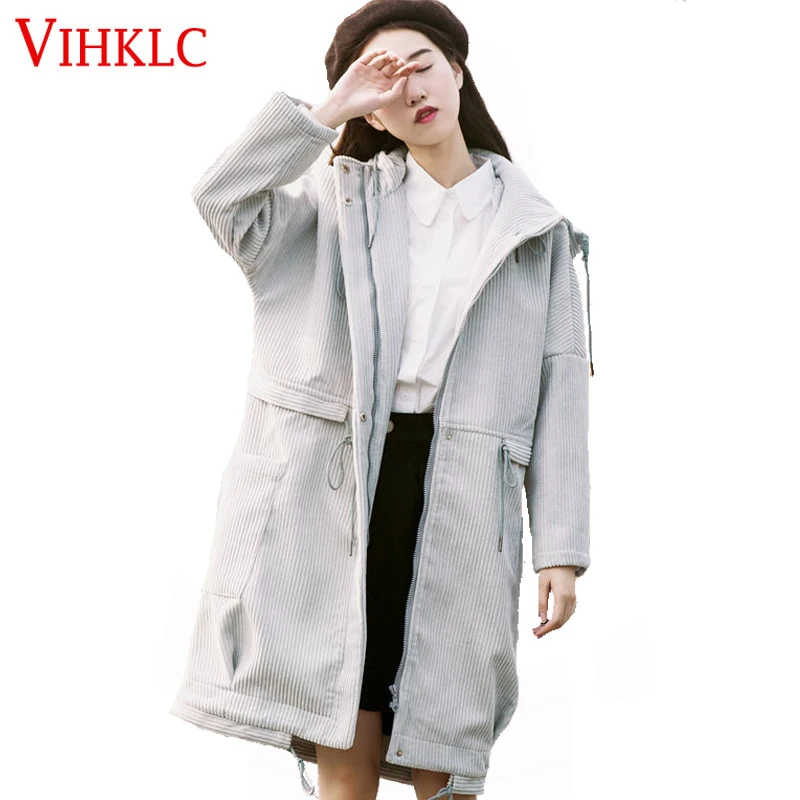 2017 Women Jackets Coats Hooded Long Corduroy Plus Liner Vest Parkas