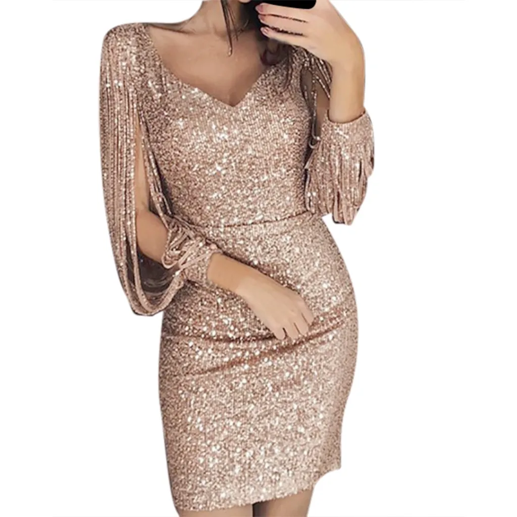 

SAGACE Women Autumn Winter Bandage Dress Women 2019 Sexy V-Neck Long Sleeve Slim Elastic Bodycon Party Dresses Dropshipping 726