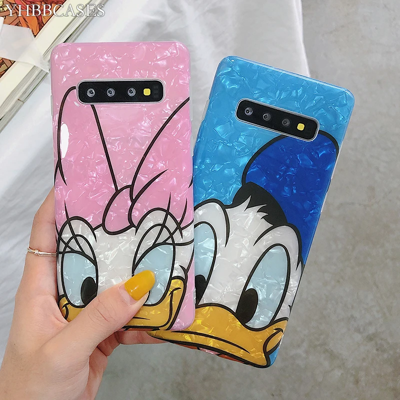 

YHBBCASES Cartoon Cute Duck Soft Cases For Samsung Galaxy S10 5G S8 S9 Plus Note 10 Plus 8 9 Candy Color Conch Shell Phone Cover