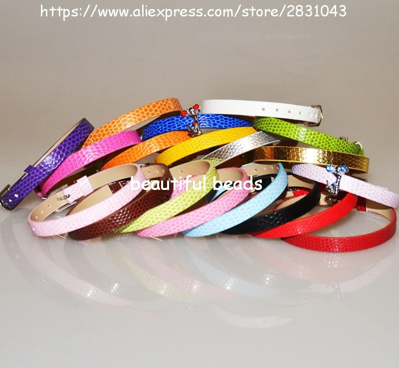 

Wholesale 100pcs DIY Accessories fit 8mm slide charms Snake PU Leather Wristband mix color 8mm wide 210mm length