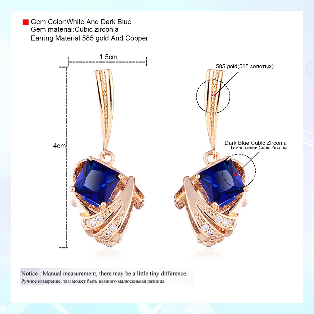 OCESRIO золотые 585 циркониевые серьги золотые 585 трендовые квадратные голубые и белые циркониевые длинные висячие серьги женские ers-j53
