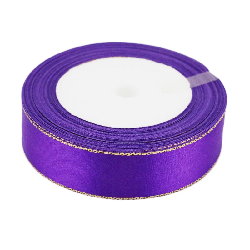 25 ярдов/партия) фиолетовый золотой край атласная лента высокое качество подарочная упаковка ленты