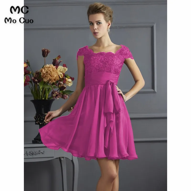 A-Line Scoop Lace Short Chiffon Bridesmaid Dresses5435666