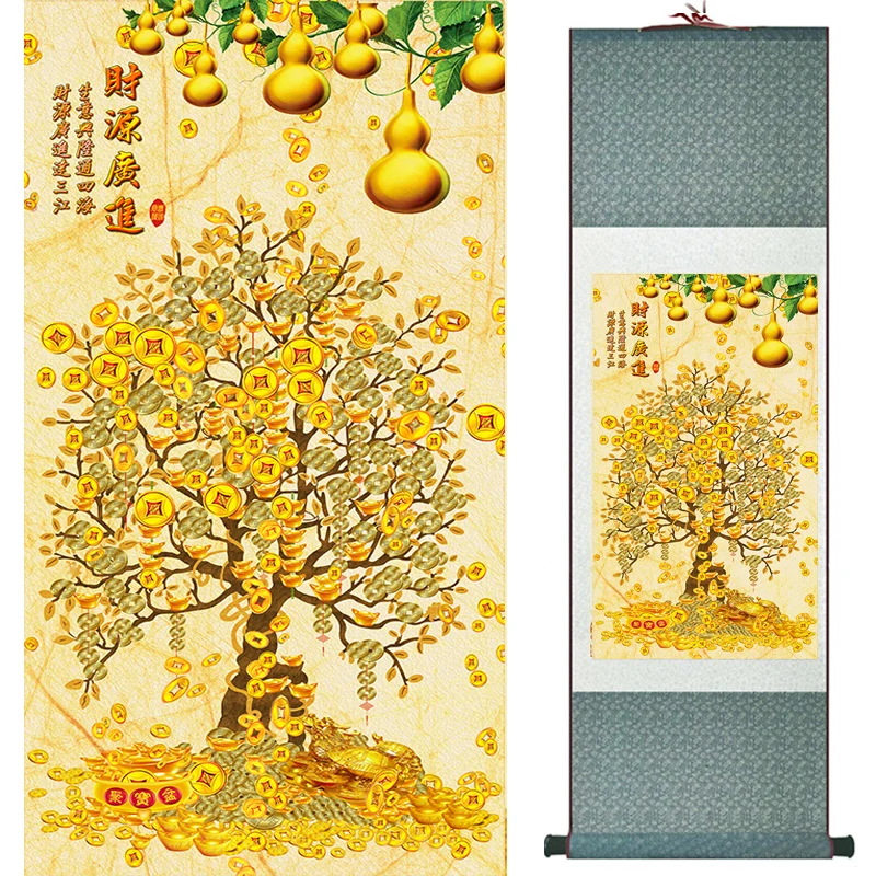Billige Geld baum malerei Chinesische traditionelle kunst malerei top qualität seide scorll malerei reichtum malerei