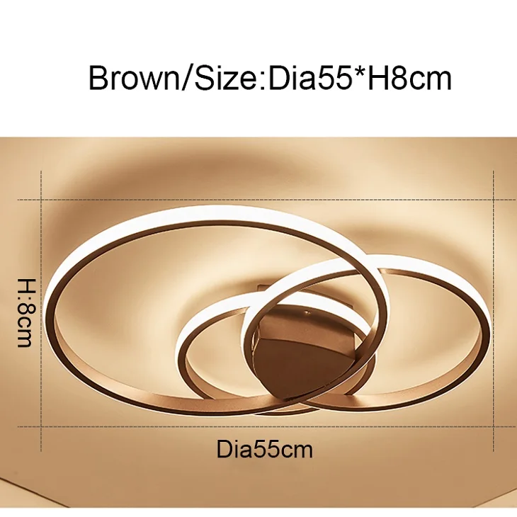Затемняемые кольца с высокой яркостью, современные светодиодные потолочные лампы для гостиной, спальни, кабинета, потолочная лампа с двойным свечением - Цвет корпуса: 3 Rings Brown