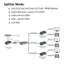 1x3 HDMI Splitter 3 Port 120m HDMI Extender Audio Extractor over network TCP IP Extender HDMI