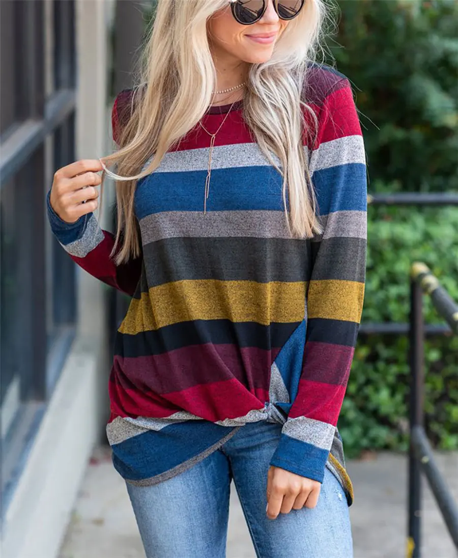 Gladiolus 2018 Casual Autumn Winter Sweater Women Long Sleeve Striped Irregular Knot Knitted Pullover Women Jumper Loose Sweater (10)