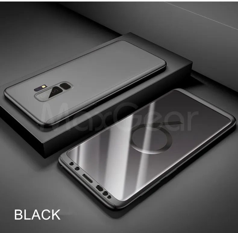 360 полная защита чехол для samsung Galaxy Note 5, 8, 9, S6 S7 край S8 S9 S10 плюс A6 A7 A8 A9 A70 5G A50 A40 A30 Стекло крышка - Цвет: Black