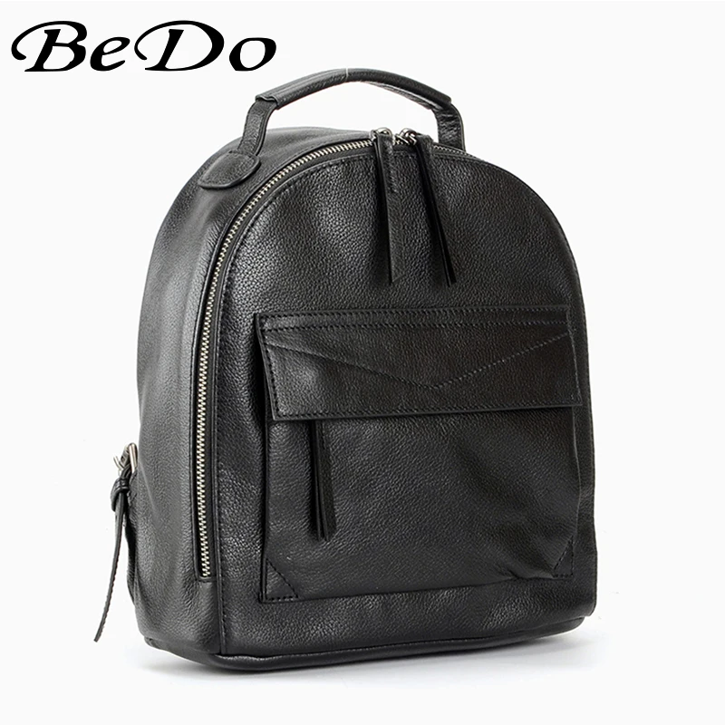 

BeDo Men and Women Genuine Leather Simple Backpacks Cow Leather Simple Polyester Lining Hand Bags Black Blue Bags