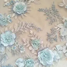 Свежий 3D аппликация из жемчужного бисера цветок кружевной ткани для выпускного вечера платье, высокая ткань от-кутюр двора