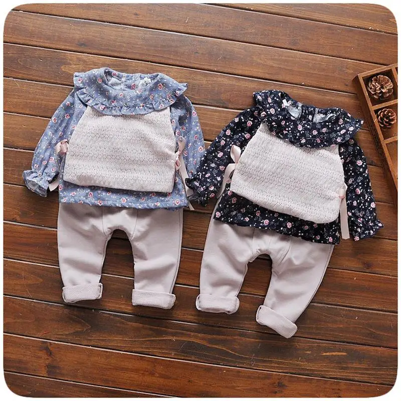 

Autumn Kid girls Clothing Set Print Print Top +Cotton Pant Fashion Outfit Toddler Infant Children Floral Suit For 1-3 Y