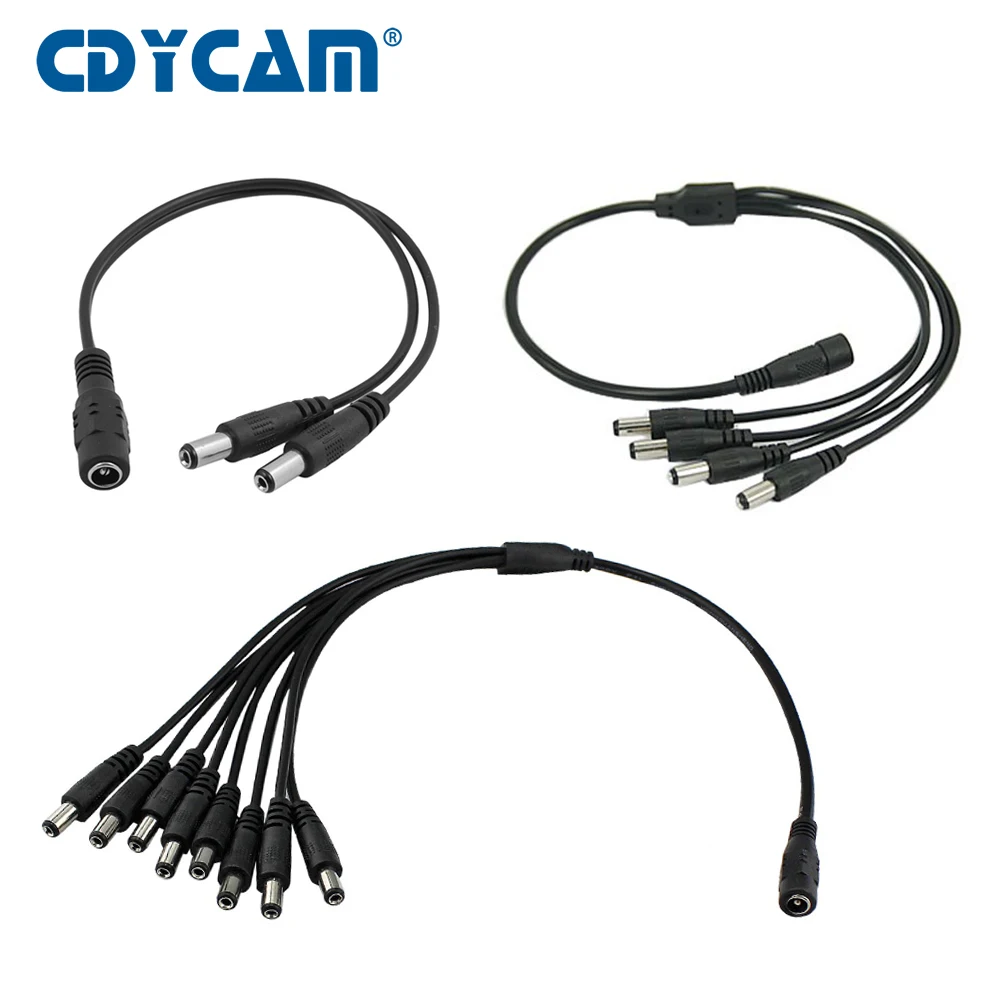

1 to 8 port max Poe Cable 5.5 x 2.1mm DC Power Pigtail Cable POE Camera Supply For CCTV Camera Connector Power Cord CCTV Cable