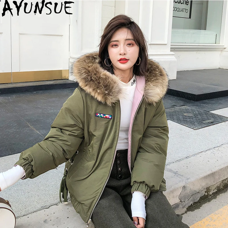 AYUNSUE 90% Duck Down Jacket Woman Hooded Loose Parka