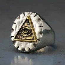  Men Stainless Steel Biker Ring Skull Gold Color Freemason Illuminati Triangle Masonic Rings Fashion Punk Jewelry 