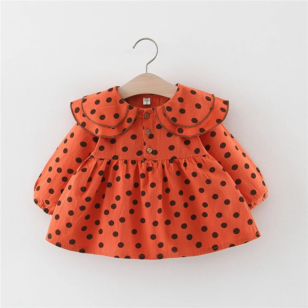Осеннее платье принцессы для девочек Детская От 0 до 2 лет Одежда для маленьких девочек платья в горошек с длинными рукавами Vestidos S9155 - Цвет: Orange