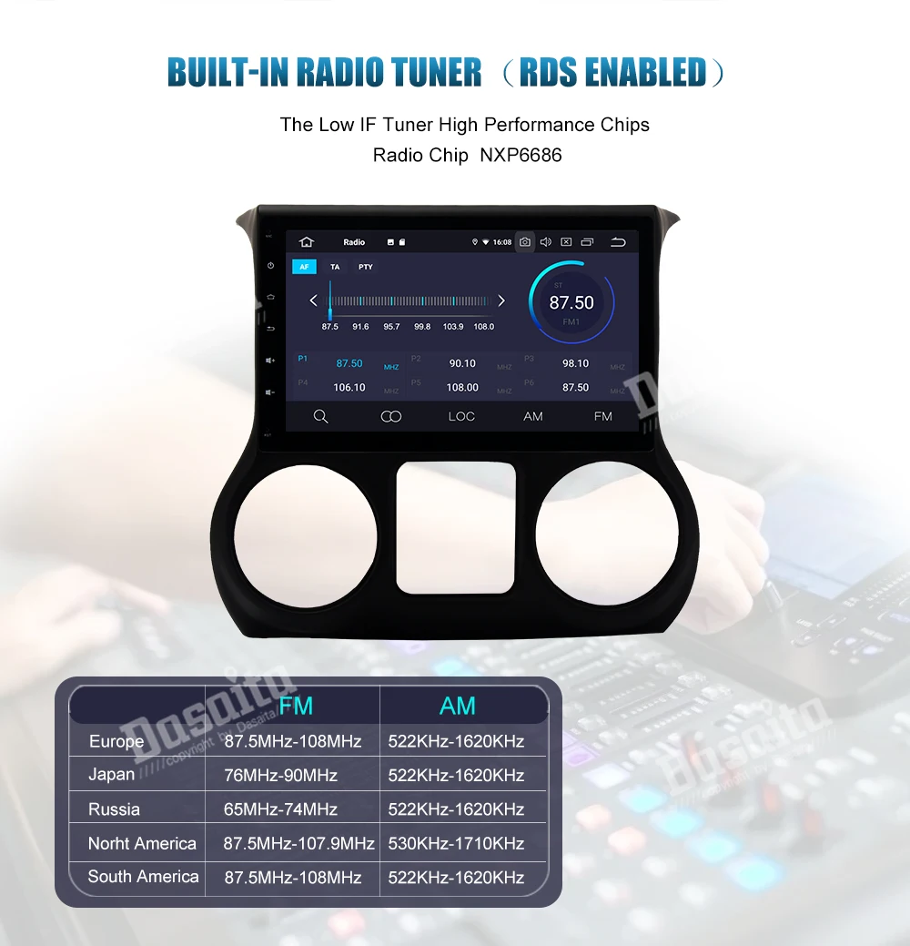 Sale Dasaita 10.2" Multimedia Player Android 9.0 GPS Navi 1 Din Car Radio 1080P Video for Jeep Wrangler 2015 2016 with AUX Bluetooth 9