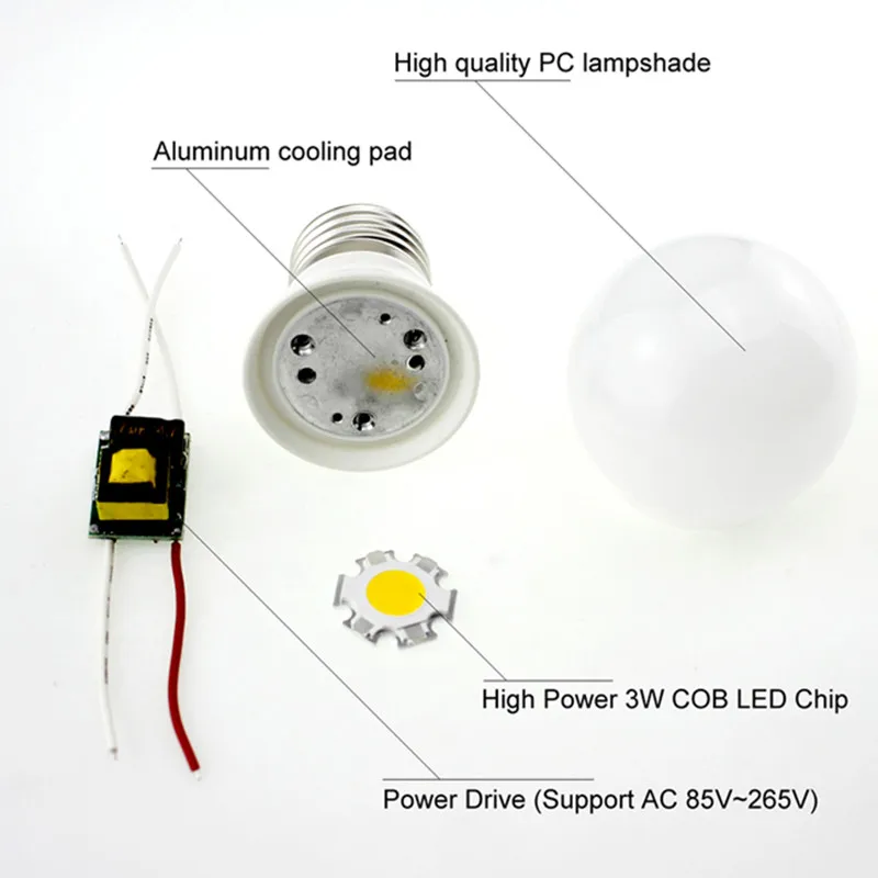 E27 B22 Светодиодный светильник 3 Вт 12 в 24 В COB светодиодный светильник 180 Угол луча 110 В 220 в 240 В AC Светодиодный светильник для дома белый теплый белый 10 шт./лот