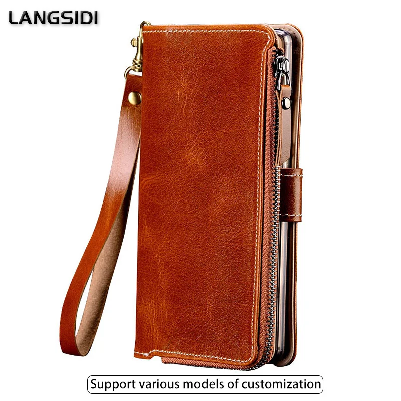 

Multi-functional Zipper Genuine Leather Wallet Case For Samsung s23 s22 ultra s21 plus s20 full protective Stand Phone Bag Cover