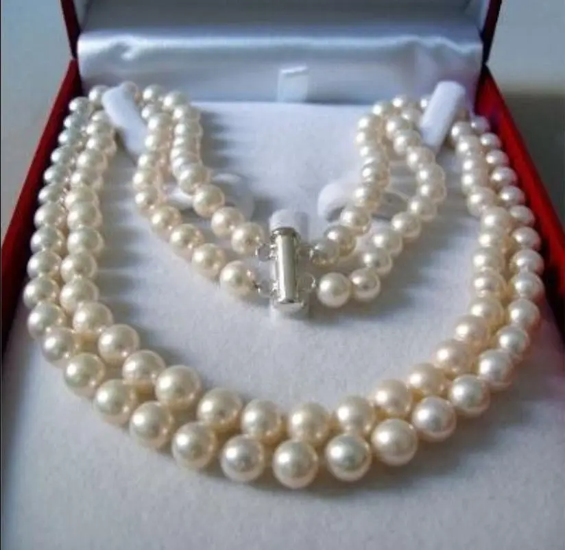 

FREE SHIPPING HOT sell new Style >>>> 2 Rows 8-9MM WHITE AKOYA SALTWATER PEARL NECKLACE 17-18