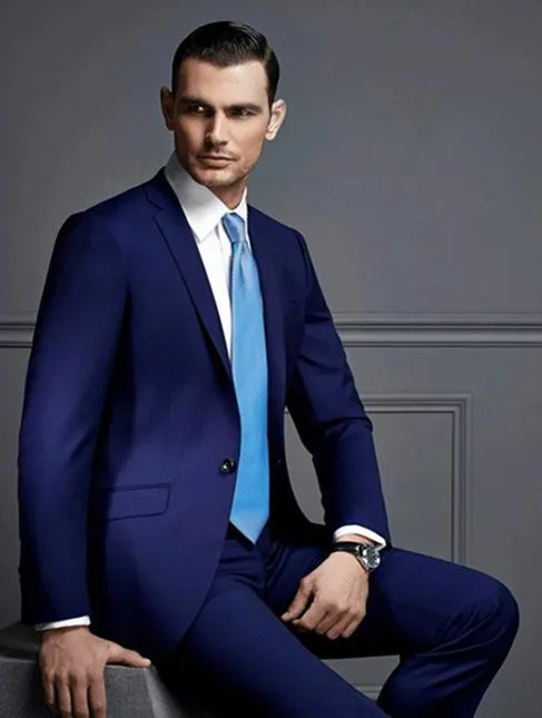 

2015 HOT Recommend Royal Blue Groom Tuxedos Notched Lapel Slim Fit Wedding Dress Prom Holiday Suit ( jacket+Pants+tie)