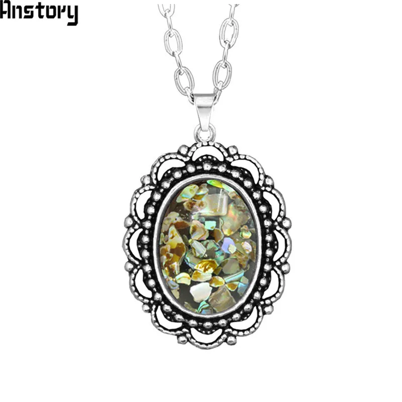 Yellow Flower Pendant Choker Necklace For Women Stainless Steel Chain Vintage Look Antique Silver Plated Fashion Jewelry - Окраска металла: Shell Bead