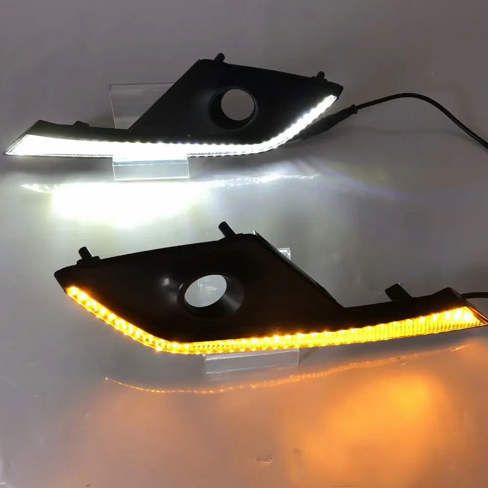 

CSGJMY 1Set LED For Mazda CX3 CX-3 2015 2016 2017 2018 DRL Daytime Running Light Daylight Fog Lamp Cover With Turn Yellow Signal