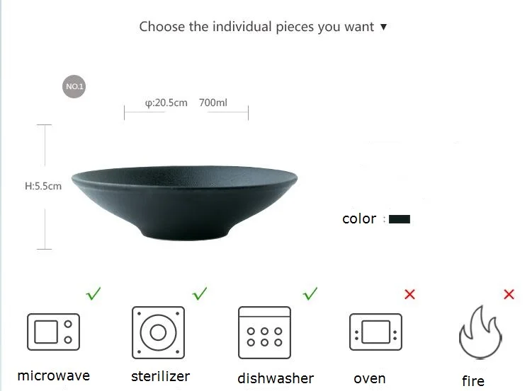 KINGLANG керамическая фарфоровая черная миска для салата, фруктов, еды, миска для лапши, посуда