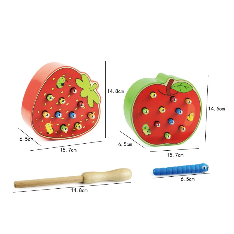 Деревянный ловить черви игра Детские кубики для обучения игрушки забавные магнитные палочки создание серьги "Божья коробка"