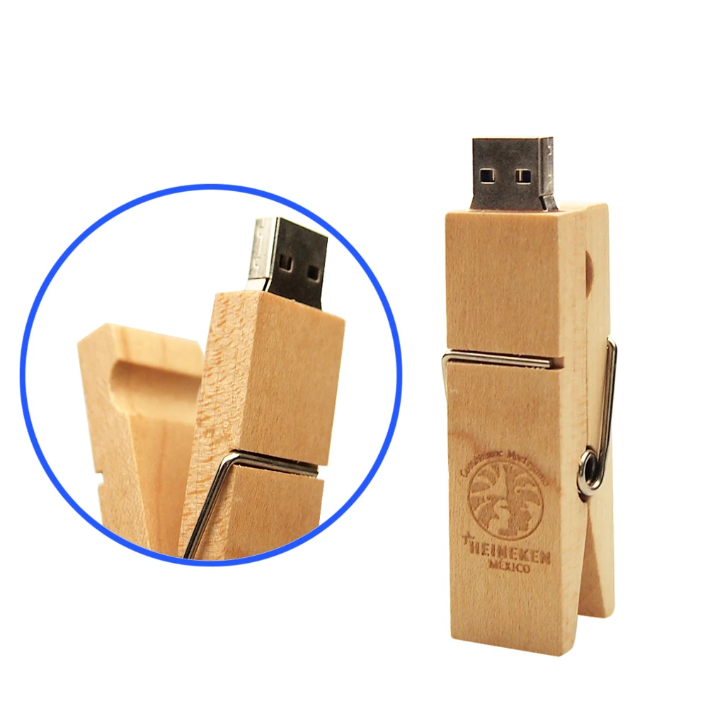 

New Customize Logo Creative Usb Wooden Clip Usb Pendrives USB2.0 4GB 8GB Usb Flash 16GB 32GB 64GB Usb Flash Drive Memory U Stick