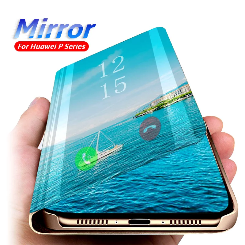 

Smart Case for Huawei P20 P30 lite Mate 20 Pro Y5 Y6 Y7 Y9 Psmart Plus 2019 Cover Clear View Mirror On P 30lite 2019 Coque Capa