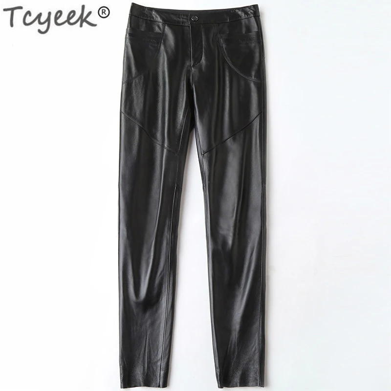 Tcyeek Spring Genuine Leather Pants Women Plus Size Black Pants Real ...