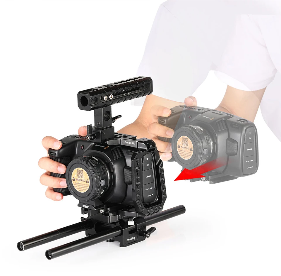 SmallRig BMPCC 4K быстросъемная клетка для камеры, половинная клетка для карманного кинокамеры Blackmagic, 4 K/6 K W/Manfrotto 501PL plate