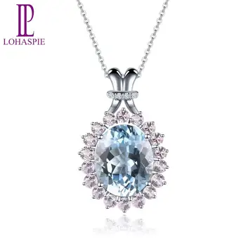 

LP Natural Aquamarine Luxury Pendant for women 4.08ct Solid 14K White Gold Mulit colortone Classic style Pendants Gift 2019 New