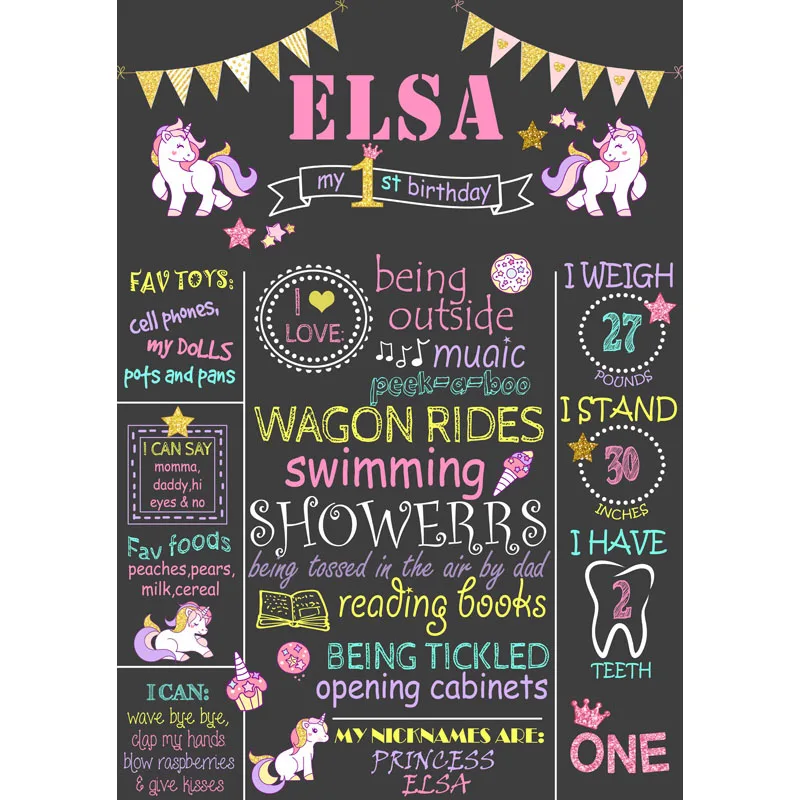 

Pa-002 Custom My First Birthday Black Board Fotografia Baby Newborn Child Photo Background