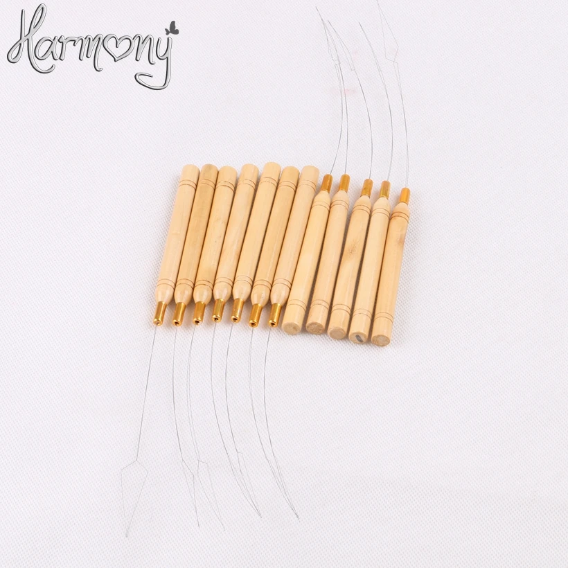 

20Pcs stainless steel Pulling nano Loop Threader Beads Loader For Bamboo Handle Nano Micro Ring Tip hair extensions tool