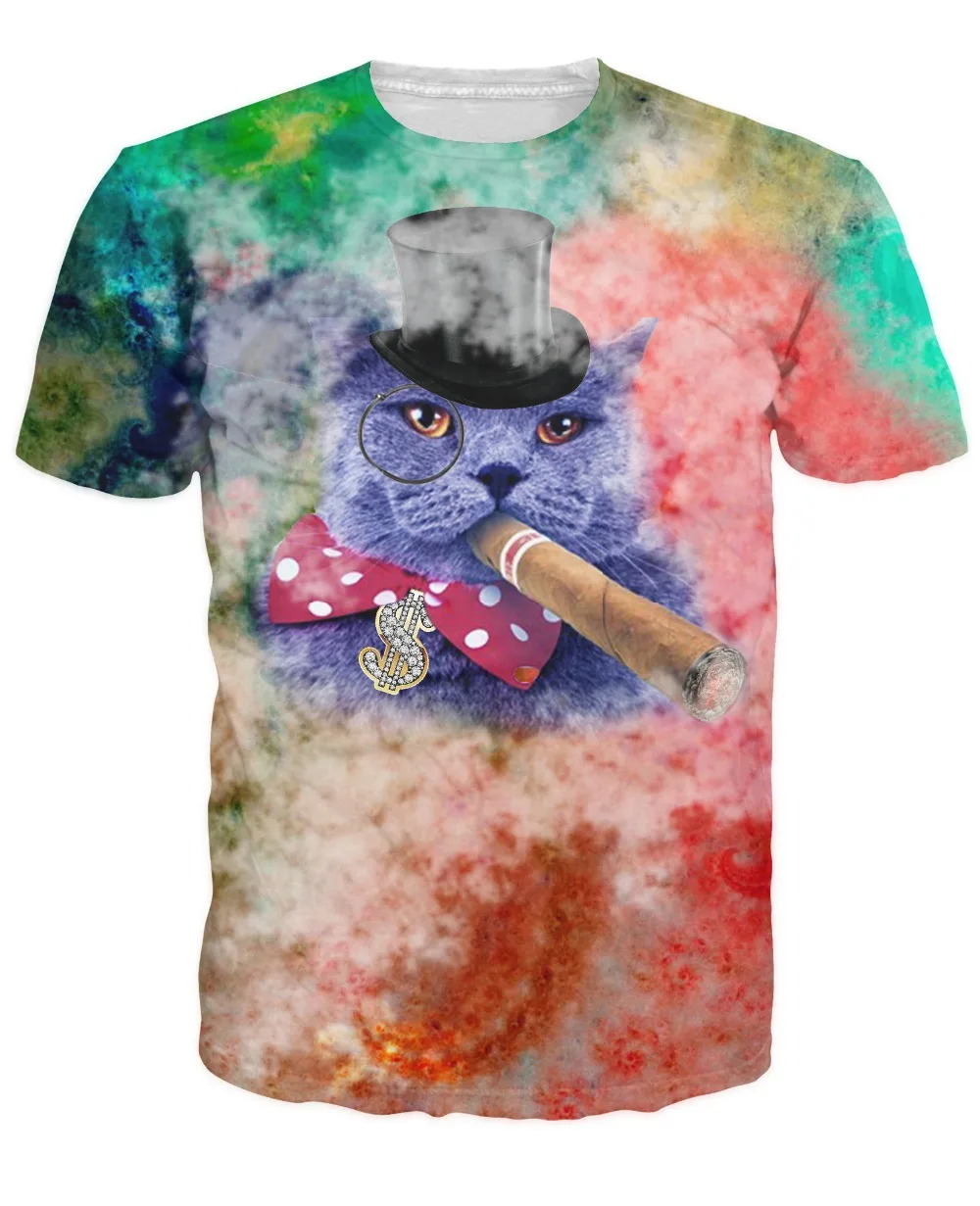 Cigar Cat T Shirt Fancy Fat Cat Smoking A Cigar In Colorful Swirl 3d ...