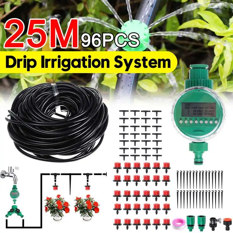 

25m Micro Drip Irrigation System Plant Automatic Spray Greenhouse Watering Kits Garden Hose With 30 Adjustable Dripper Sprinkler