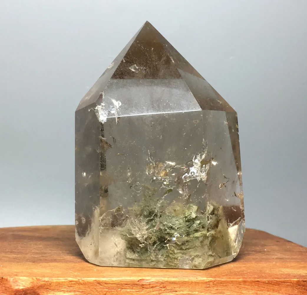 

153g Natural Phantom Green Red Ghost QUARTZ Crystal wand Point HEALING fengshui
