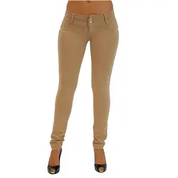 Для женщин Высокая Талия Повседневное Брюки Эластичный пуговицы узкие брюки-карандаш женский полной длины одноцветное Цвет длинные брюки