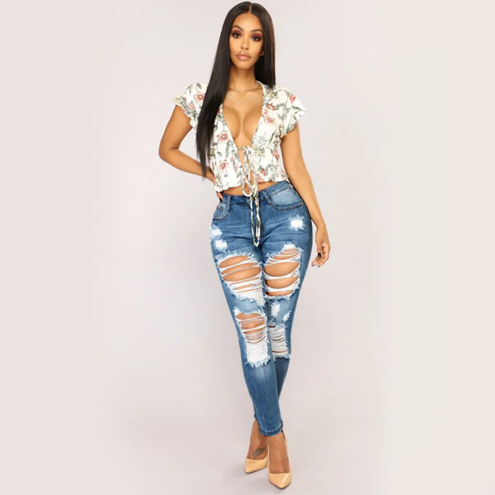 Plus Size High Waist Jeans Woman Jeans Ladies Denim For Women 2022 Casual Skinny Hole Pockets Button Fly Pencil Jeans Feminino