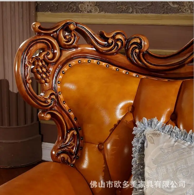 high quality European antique living room sofa furniture genuine leather set d1425 high quality European antique living room sofa furniture genuine leather set d1425
