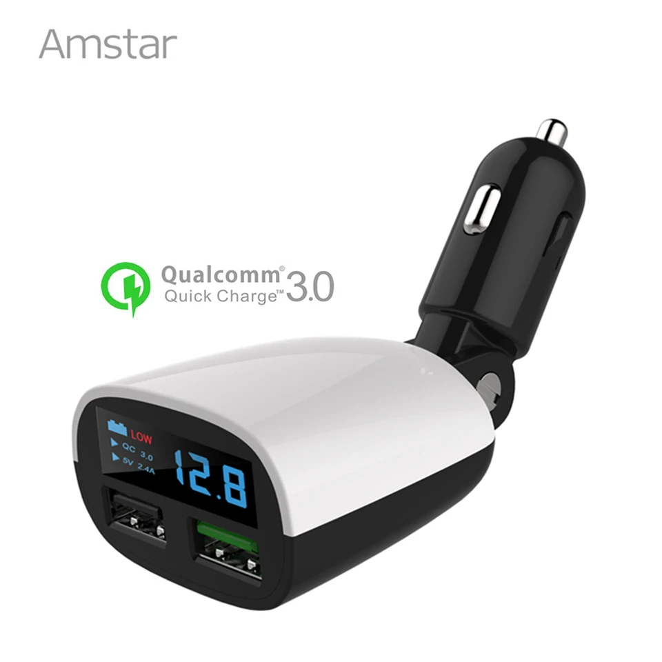 Amstar быстрое автомобильное зарядное устройство Quick Charge 3,0 27 Вт/A 2USB зарядное устройство QC3.0 автомобильное зарядное устройство для iphone 11 Pro XS X 8 Plus samsung S10 S9 S8