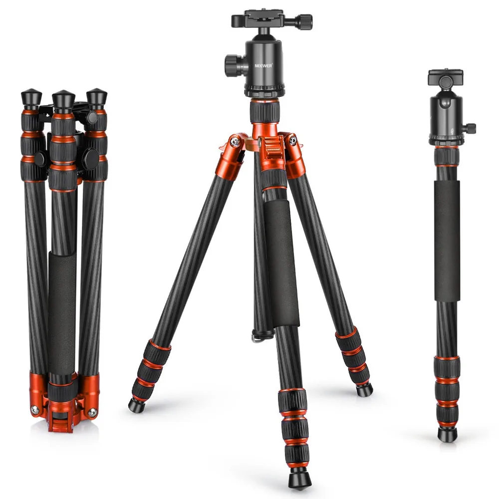 

Neewer Carbon Fiber 65 inches/165cm Tripod Monopod with 360 Degree Ball Head 1/4 inch Quick Shoe Plate+Bubble Level for DSLR