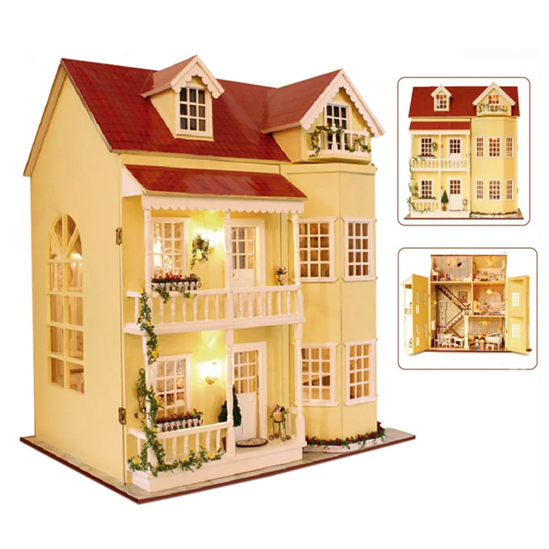 3D деревянные миниатюры кукольный домик мебель большой деревянный кукольный дом с мебель модель игрушки для детей Рождественский подарок DH14