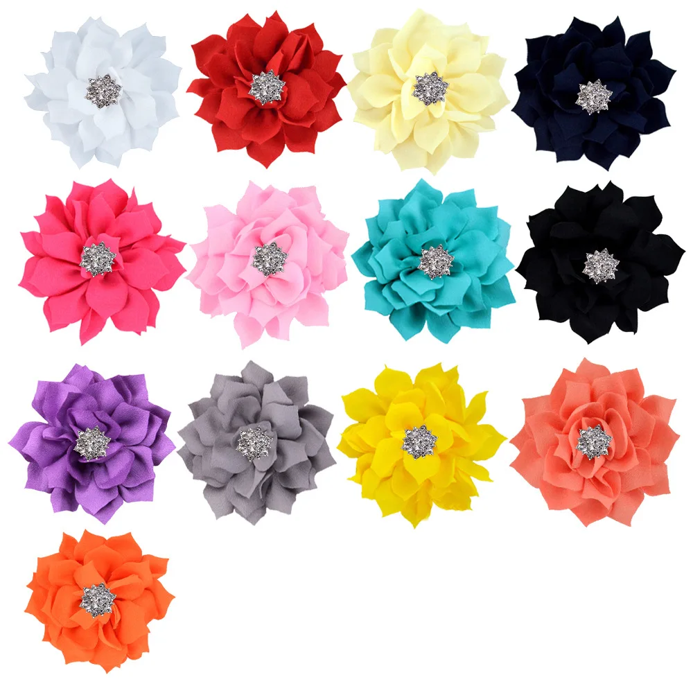 50pcs 3.6/" Lotus Leaf Fabric Flower For Headband Accessories