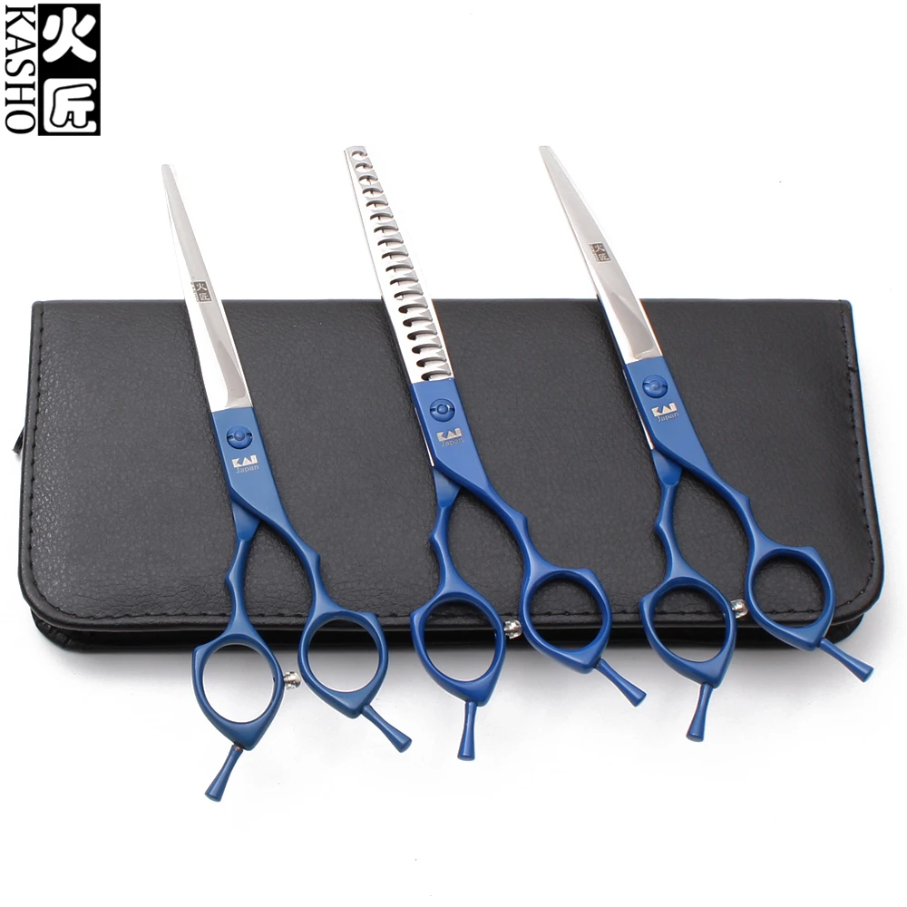 

H3009 7" JP 440C Kasho Blue Cutting Scissors Thinning Shears Down Curved Shears Pets Scissors Grooming Shears Puppy Flur Shears