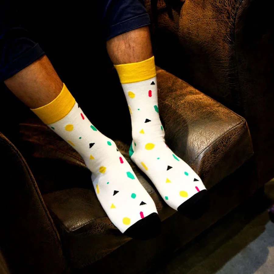 [WPLOIKJD] джентльменский режим катоен kleurrijke Gewatteerde Zomer Nieuwe жаккард lijn хит kleur бизнес досуг mannen sokken - Цвет: White Socks