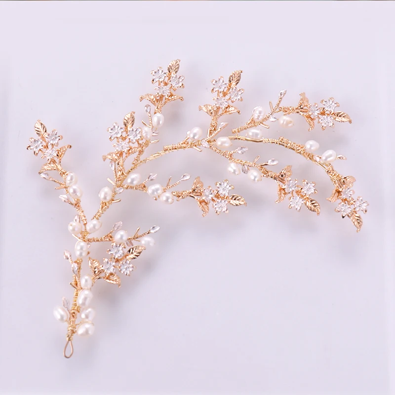 

Gold Color Fresh Water Pearl Handmade Twig Leaf Hair Combs Wedding Women Hair Jewelry Accessories White Flower Bridal Headwear